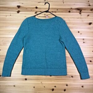L.L. Bean Sweater Womens Medium Teal Herringbone Long Sleeve Boat Neck Sweater